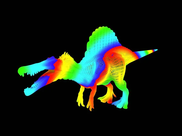 Prostorové Vykreslování Barevného Dino Izolovaného Černém Pozadí — Stock fotografie