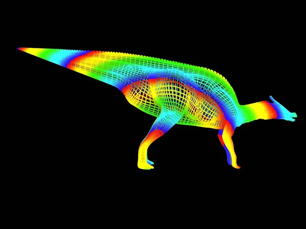 Prostorové Vykreslování Barevného Dino Izolovaného Černém Pozadí — Stock fotografie