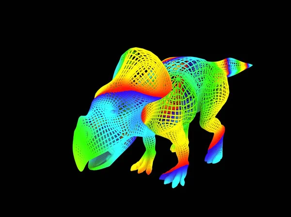 Візуалізація Барвистого Динозавра Ізольовано Чорному Тлі — стокове фото