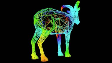 siyah üzerinde izole renkli halat hatları ile yapılan sanatsal bir nesnenin 3D render