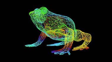 siyah üzerinde izole renkli halat hatları ile yapılan sanatsal bir nesnenin 3D render