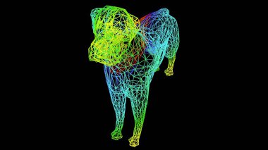 siyah üzerinde izole renkli halat hatları ile yapılan sanatsal bir nesnenin 3D render