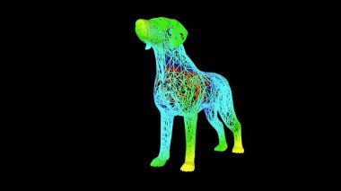 siyah üzerinde izole renkli halat hatları ile yapılan sanatsal bir nesnenin 3D render