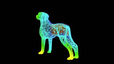 siyah üzerinde izole renkli halat hatları ile yapılan sanatsal bir nesnenin 3D render