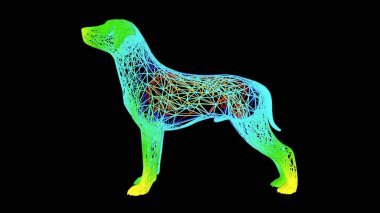 siyah üzerinde izole renkli halat hatları ile yapılan sanatsal bir nesnenin 3D render