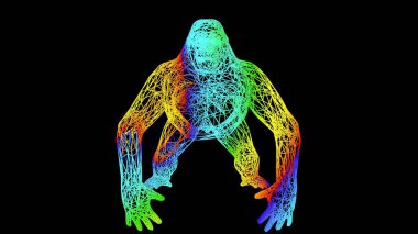 siyah üzerinde izole renkli halat hatları ile yapılan sanatsal bir nesnenin 3D render