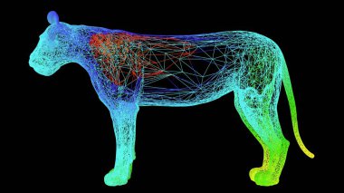 siyah üzerinde izole renkli halat hatları ile yapılan sanatsal bir nesnenin 3D render