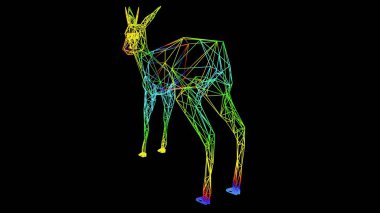 siyah üzerinde izole renkli halat hatları ile yapılan sanatsal bir nesnenin 3D render