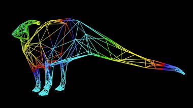 siyah üzerinde izole renkli halat hatları ile yapılan sanatsal bir nesnenin 3D render