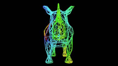 siyah üzerinde izole renkli halat hatları ile yapılan sanatsal bir nesnenin 3D render