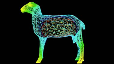siyah üzerinde izole renkli halat hatları ile yapılan sanatsal bir nesnenin 3D render