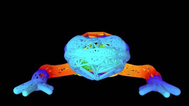 siyah üzerinde izole renkli halat hatları ile yapılan sanatsal bir nesnenin 3D render