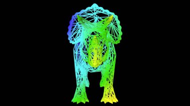 siyah üzerinde izole renkli halat hatları ile yapılan sanatsal bir nesnenin 3D render