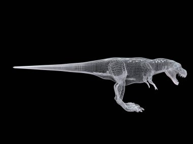 3d rendering of a white wired dino isoalted on black background clipart
