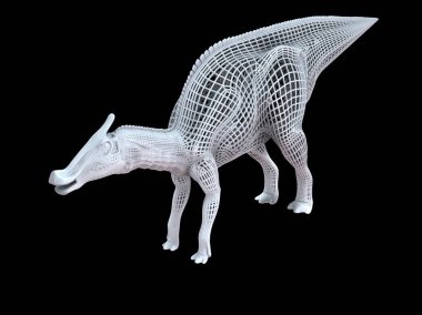 siyah arka plan üzerinde isoalted beyaz kablolu Dino 3D render