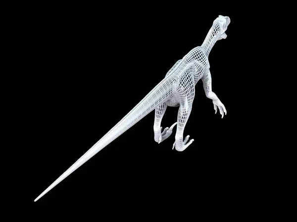 Rendering Vit Tråd Bunden Dino Isoalted Svart Bakgrund — Stockfoto