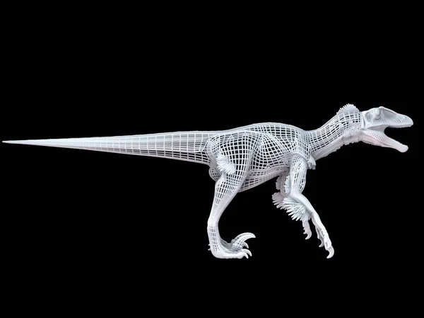 Рендеринг Белого Проводного Динозавра Черном Фоне — стоковое фото