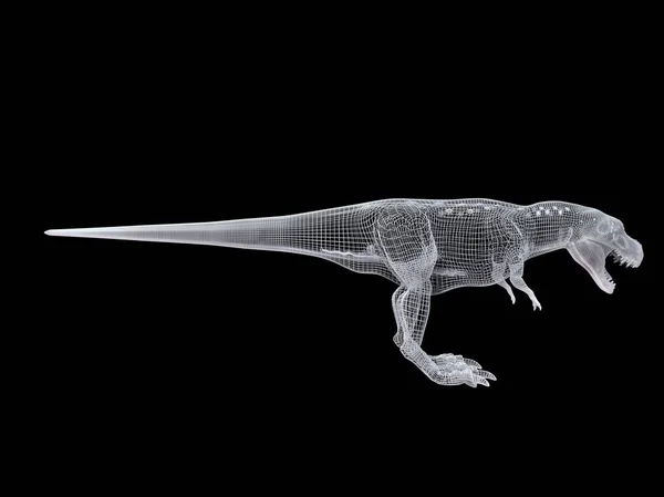 Rendering Vit Tråd Bunden Dino Isoalted Svart Bakgrund — Stockfoto