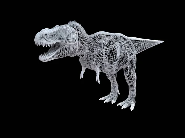 Rendering Vit Tråd Bunden Dino Isoalted Svart Bakgrund — Stockfoto