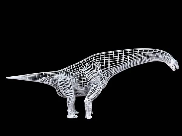 Rendering Vit Tråd Bunden Dino Isoalted Svart Bakgrund — Stockfoto