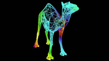 siyah üzerinde izole renkli halat hatları ile yapılan sanatsal bir nesnenin 3D render