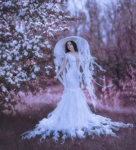 Princesa Vestido Branco Com Decote Muito Profundo Silhueta Sexy Uma — Fotografia de Stock