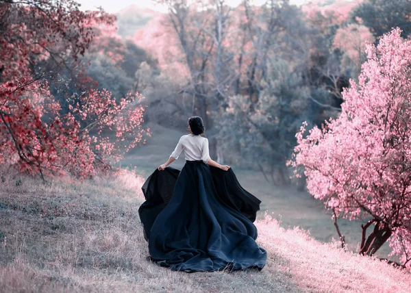 Prinzessin Vintage Kleid Entkommt Spaziergang Durch Die Malerischen Herbstlichen Hügel — Stockfoto