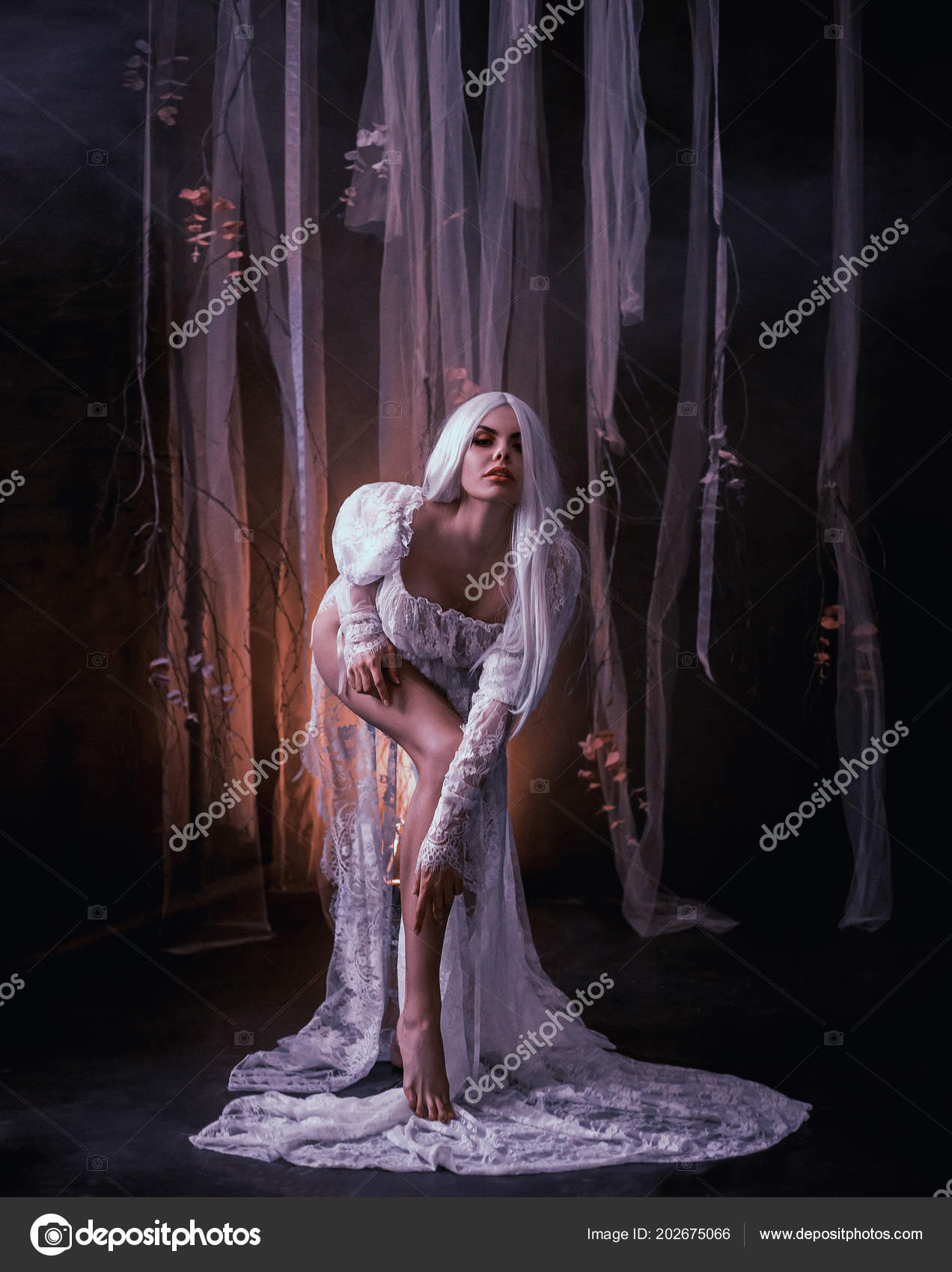 Banshee Fairy Pale Blonde Girl White Vintage Dress Seductive Princess Stock  Photo by ©liqwer20.gmail.com 202675066