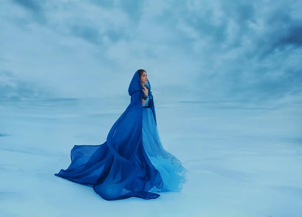Een Zwerver Een Blauwe Mantel Die Wuiven Wind Koningin Een — Stockfoto
