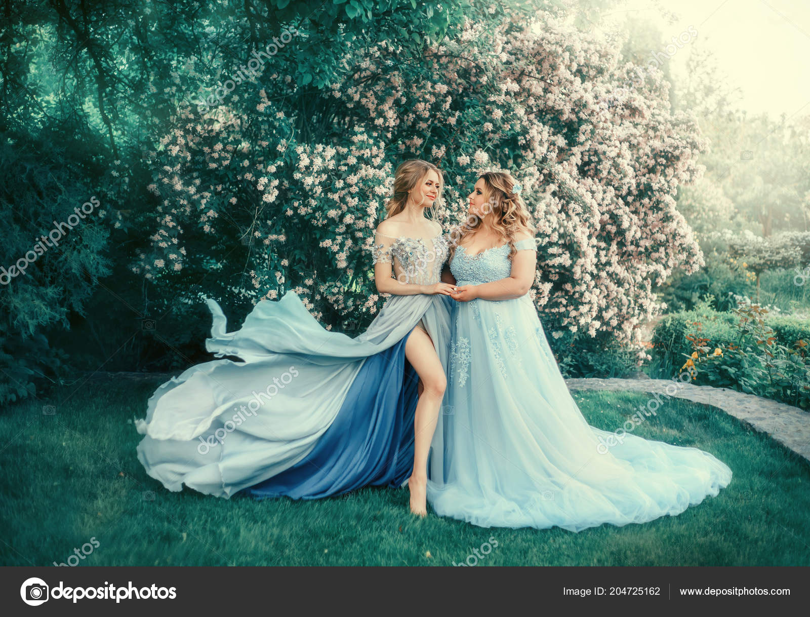 Two Women Yin Yang Fog Dark Magician Meets Light Elf Stock Photo