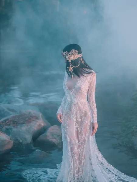 Nymph Walks River Which Tightened Thick Impenetrable Fog She Has — Stock Photo, Image