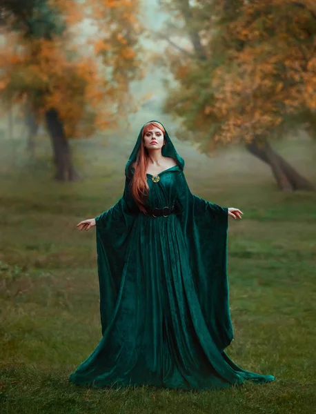 Δραπέτη Πριγκίπισσα Κόκκινο Ξανθά Μακριά Μαλλιά Ντυμένη Ένα Πράσινο Σμαράγδι — Φωτογραφία Αρχείου