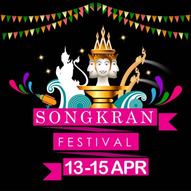 Arka plan Songkran Festivali: Su sıçrama Festival Tayland. Vektör ve illüstrasyon, Eps 10