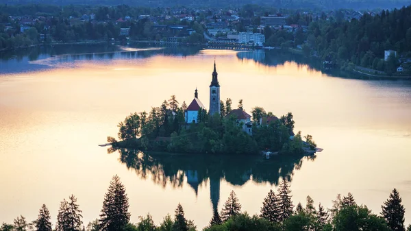 Nascer Sol Dramático Lago Bled Vista Nascer Sol Lago Bled — Fotografia de Stock