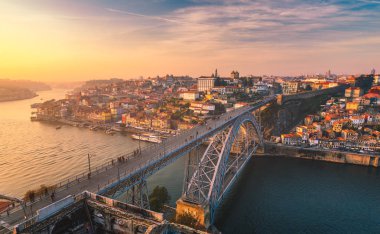View of the historic city of Porto with the Dom Luiz bridge. Portugal, Porto clipart