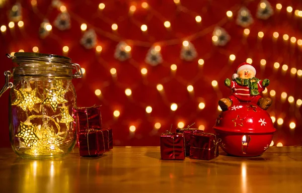 Weihnachtselfenlichter Einmachglas Dunkeln Leuchtend Elfenlichter Einmachglas Mit Selektivem Fokus Glitzerüberzug — Stockfoto