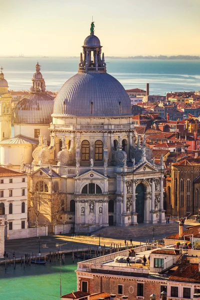 Luchtfoto Van Het Canal Grande Basiliek Santa Maria Della Salute — Stockfoto