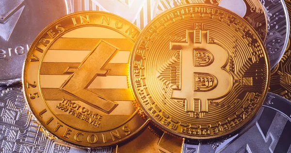 Cripto Moneda Colección Monedas Bitcoin Etéreo Litecoin Ondulación Moneda Digital — Foto de Stock