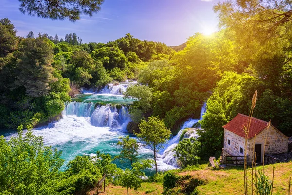 Şelaleler Krka Ulusal Park Dalmaçya Hırvatistan Krka Ulusal Parkı Manzarası — Stok fotoğraf