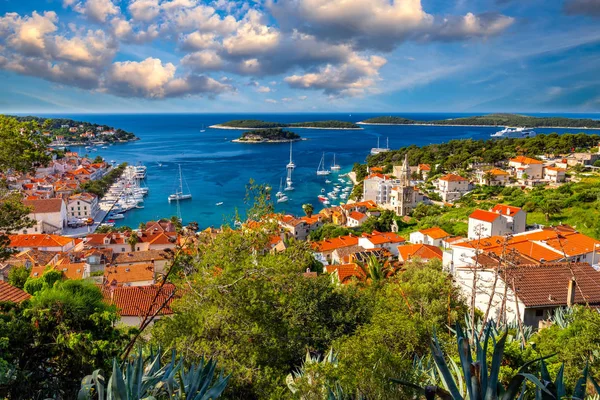 Vista Para Incrível Arquipélago Frente Cidade Hvar Croácia Porto Antiga — Fotografia de Stock