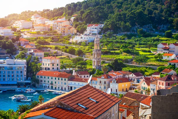 Cidade Histórica Incrível Hvar Vista Aérea Dalmácia Croácia Ilha Hvar — Fotografia de Stock