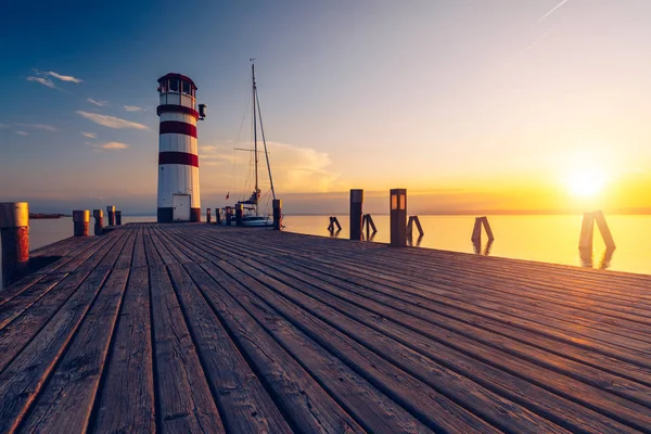 Neusiedl Gölü Ndeki Deniz Feneri Podersdorf See Burgenland Avusturya Avusturya — Stok fotoğraf