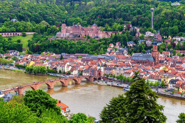 Panoramautsikt Över Vackra Medeltida Staden Heidelberg Inklusive Carl Theodor Old — Stockfoto