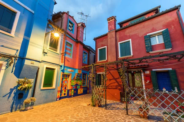 Maisons Colorées Nuit Burano Venise Italie Veilleuses Sur Belle Île — Photo