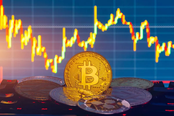 Bitcoin, litecoin och rippel mynt valuta finans pengar på gra — Stockfoto