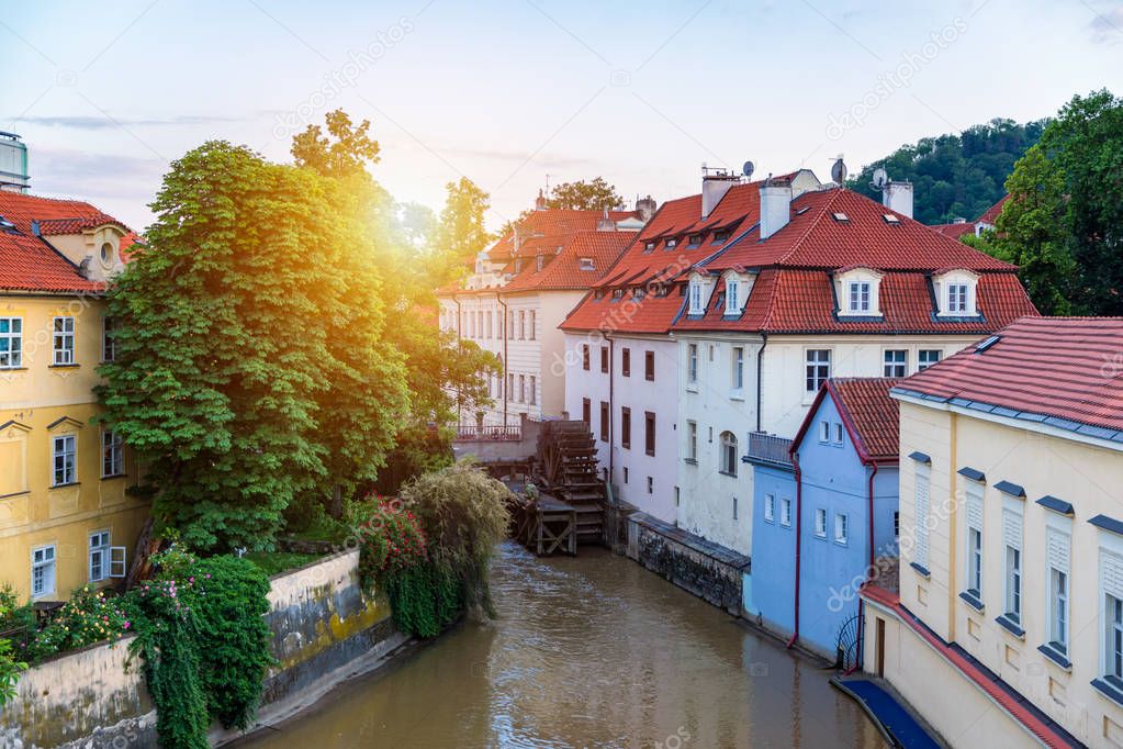 Historic water mill in Prague, water mill, Czech Republic. Old w