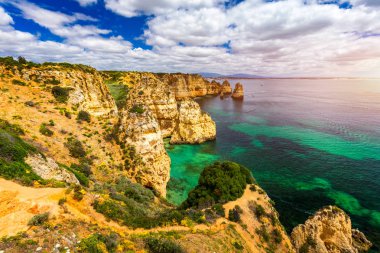 Panoramik görünüm, Algarve Lagos yakınlarındaki Ponta da Piedade, Portekiz