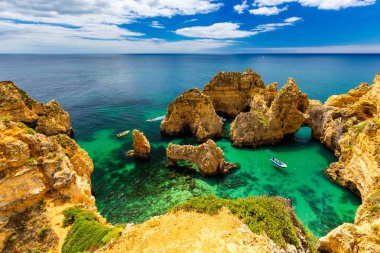 Panoramik görünüm, Algarve Lagos yakınlarındaki Ponta da Piedade, Portekiz