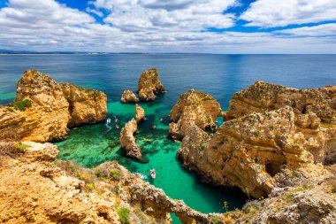 Panoramik görünüm, Algarve Lagos yakınlarındaki Ponta da Piedade, Portekiz