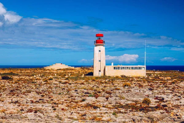 フォルタレザ・デ・サグレスの灯台、ポルトガル、ヨーロッパの崖の上. — ストック写真